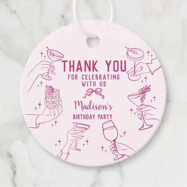 Étiquettes Cadeau Cocktail rose fête d'anniversaire Cercle de fête (Devant)
