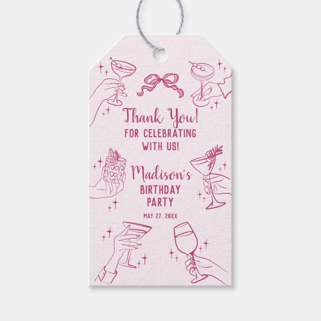 Étiquettes-cadeau Cocktail rose Fête Rétro Anniversaire Favoriser (Devant)