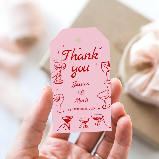 Étiquettes-cadeau Cocktail rose Mariage Merci (Créateur téléchargé)