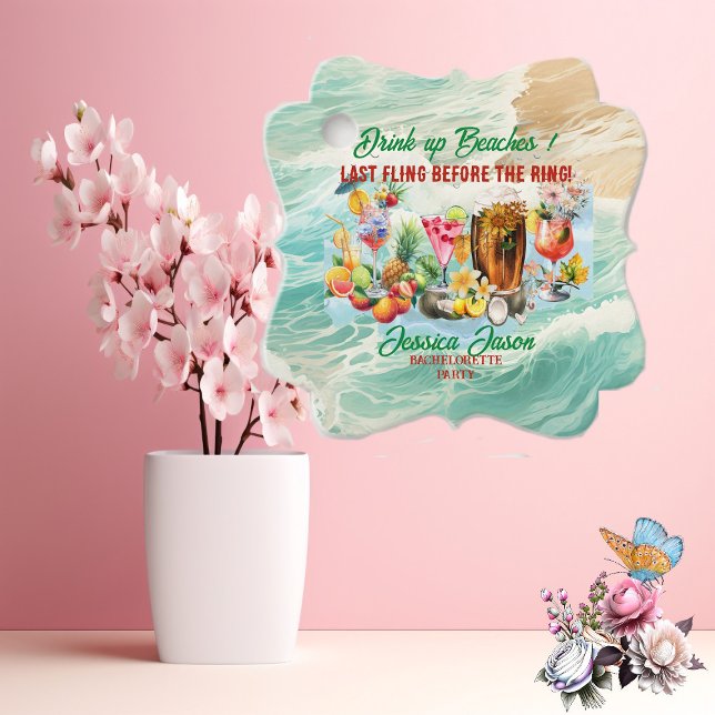 Étiquettes Cadeau Cocktails de plage tropicale Fête de Bachelorette  (Tropical Beach Cocktails Fruits Bachelorette Party Favor Tags)