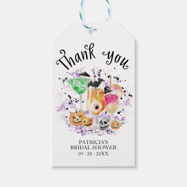 Étiquettes-cadeau Cocktails mignons Merci de Fête des mariées Hallow (Devant)