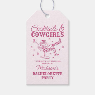 Étiquettes-cadeau Cocktails roses et rodéo de cow-girls pour l'enter