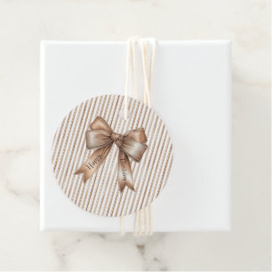 Étiquettes Cadeau Cocoa Arc Brun Crème Rayures Anniversaire