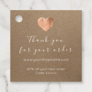 Étiquettes Cadeau Code de réduction Coeur Logo Rose Kraft Merci