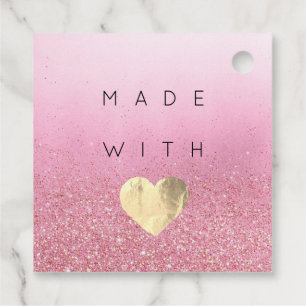 Étiquettes Cadeau Code de réduction Logo Gold Heart Kraft Merci Rose