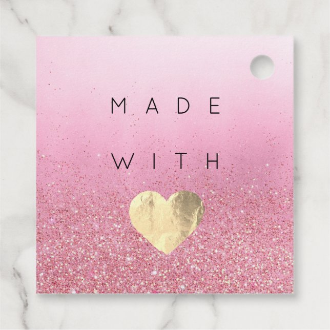 Étiquettes Cadeau Code de réduction Logo Gold Heart Kraft Merci Rose (Dos)