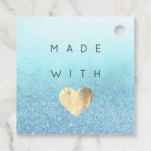 Étiquettes Cadeau Code de réduction Logo Gold Heart Kraft Thank Blue