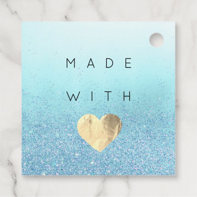Étiquettes Cadeau Code de réduction Logo Gold Heart Kraft Thank Blue (Dos)
