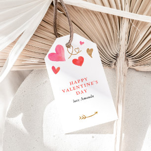 Étiquettes-cadeau Coeur d'aquarelle de la Saint-Valentin