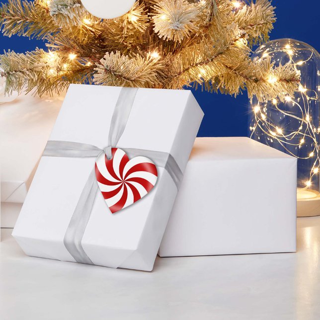Étiquettes Cadeau Coeur de bonbons de menthe (Add a customizable peppermint candy heart tag to your holiday presents!)