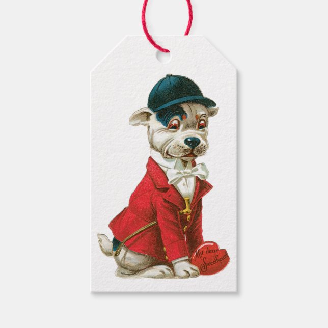 Étiquettes-cadeau Coeur de chien antique Valentine (Devant)