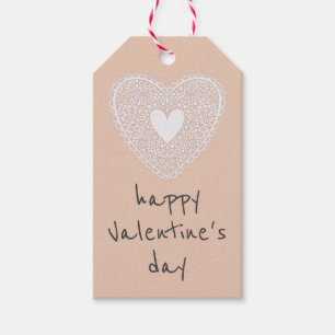 Étiquettes-cadeau Coeur de dentelle Heureuse Sainte-Valentin Peach
