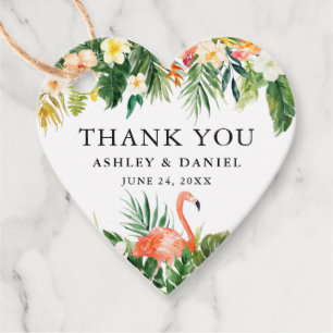 Étiquettes Cadeau Coeur de Flamant rose de Merci Mariage tropical
