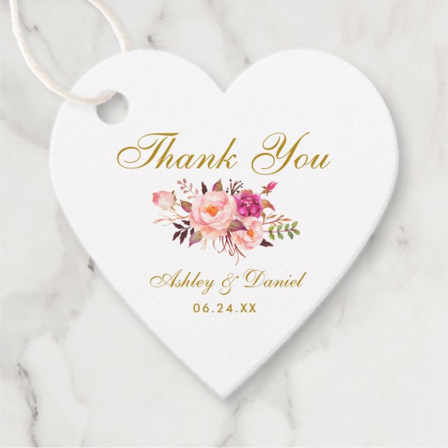 Étiquettes Cadeau Coeur de Merci Mariage rose flou rose (Devant)