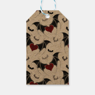 Étiquettes-cadeau Coeur d'Halloween avec ailes de chauve-souris noir