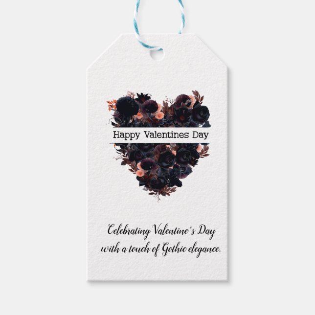 Étiquettes-cadeau Coeur gothique fait de fleurs noires. Un romantism (Devant)