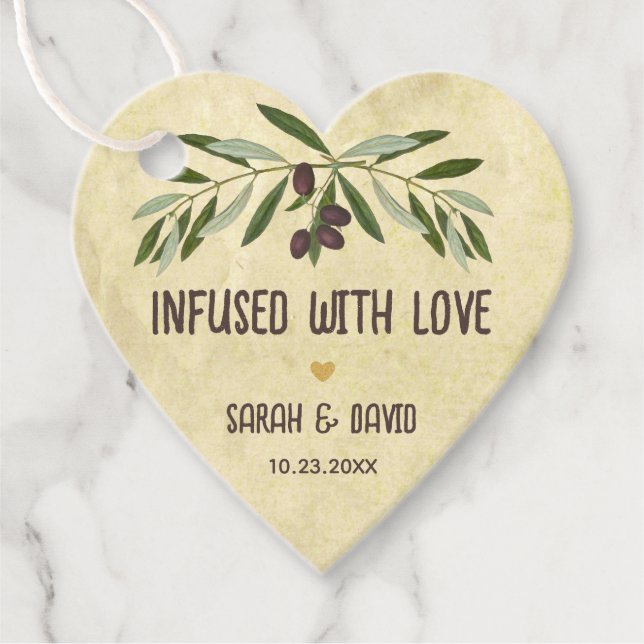 Étiquettes Cadeau Coeur infusé d'amour Huile d'olive Mariage rustiqu (Devant)