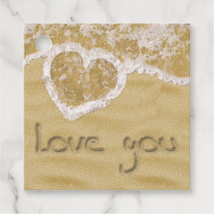 Étiquettes Cadeau Coeur "Love you" écrit dans Sable