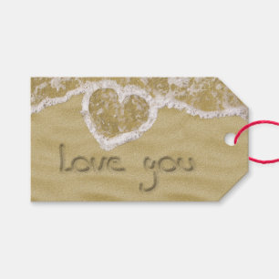 Étiquettes-cadeau Coeur "Love you" écrit dans Sable