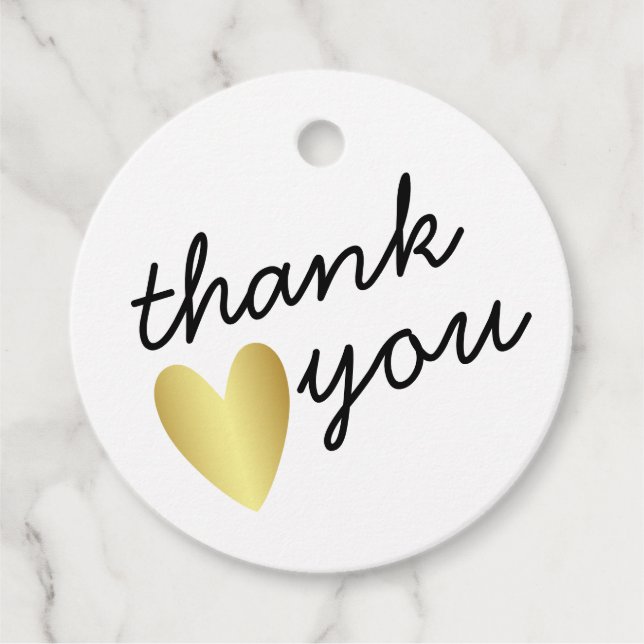 Étiquettes Cadeau Coeur Or en Merci simple personnalisé (Devant)