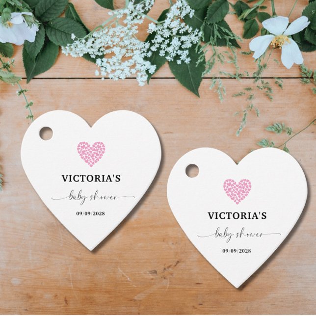 Étiquettes Cadeau Coeur rose Baby shower de fête Coeur (Créateur téléchargé)