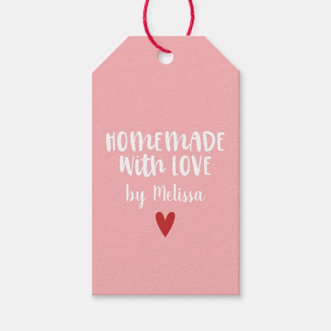 Étiquettes-cadeau Cœur rose personnalisé fait maison avec amour (Devant)