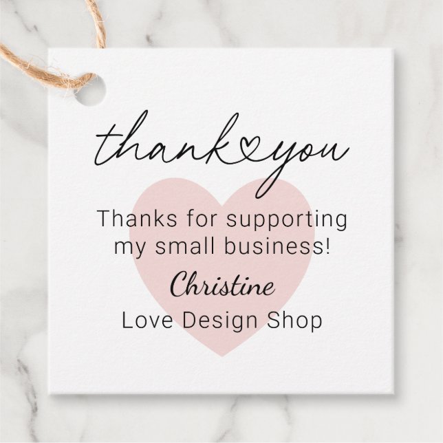 Étiquettes Cadeau Coeur rose personnalisé Merci de petite entreprise (Devant)