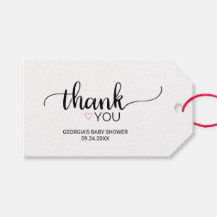 Étiquettes-cadeau Coeur rose Simple Merci de calligraphie noire