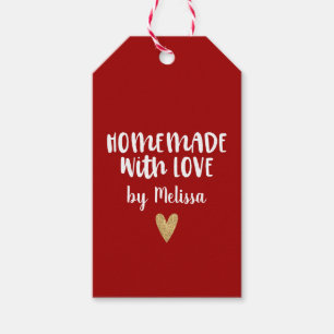 Étiquettes-cadeau Cœur rouge personnalisé fait maison avec amour