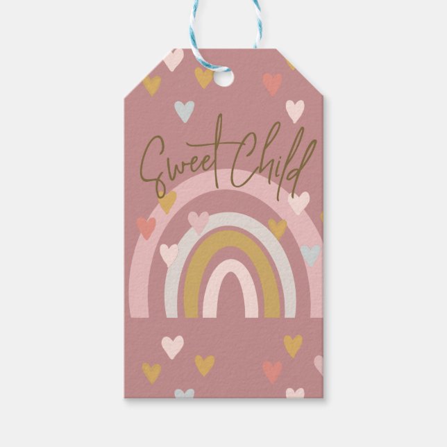 Étiquettes-cadeau Coeurs arc-en-ciel baby shower rose (Devant)