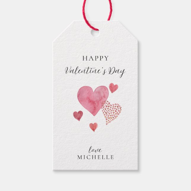 Étiquettes-cadeau Coeurs d'aquarelle, Saint Valentin (Devant)