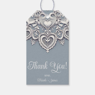Étiquettes-cadeau Coeurs de dentelle blanche Charme romantique Maria
