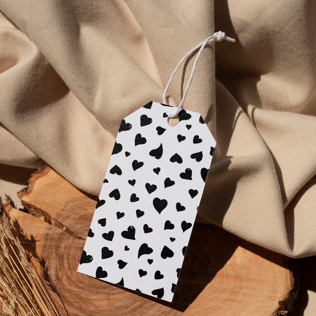 Étiquettes-cadeau Coeurs de la Saint Valentin - noir et blanc (Créateur téléchargé)