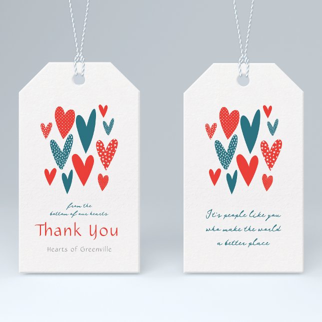 Étiquettes-cadeau Coeurs de Merci coeur Turquoise Rouge (Créateur téléchargé)