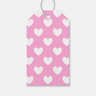 Étiquettes-cadeau Coeurs de polka blanc sur Cotton Candy rose