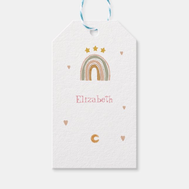 Étiquettes-cadeau Coeurs des étoiles arc-en-ciel mignons (Devant)