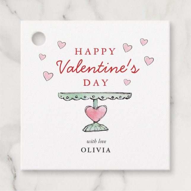 Étiquettes Cadeau Coeurs Heureuses Saintes-Valentin mignons rose et  (Devant)