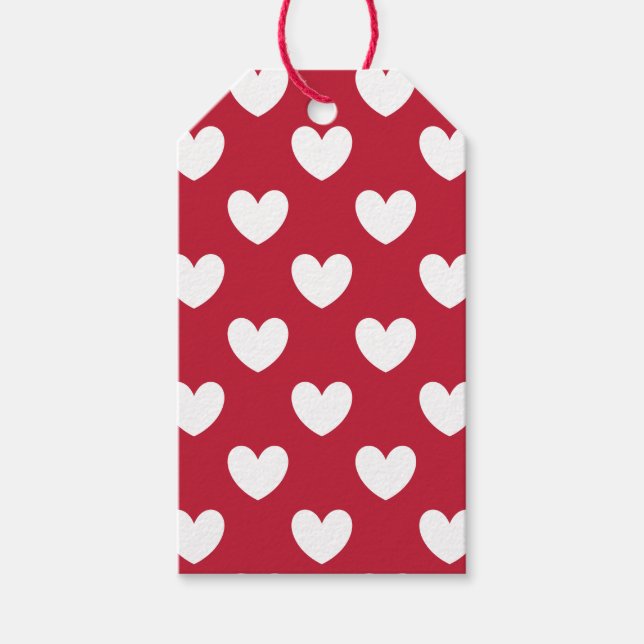 Étiquettes-cadeau Coeurs polka blancs et rouges (Devant)