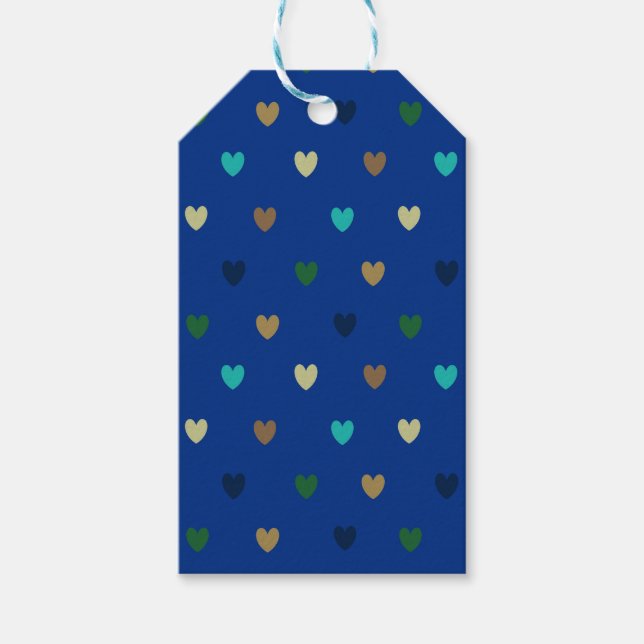 Étiquettes-cadeau Coeurs Polka dans les tons bleu paon (Devant)