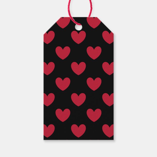 Étiquettes-cadeau Coeurs polka rouge sur noir (Devant)