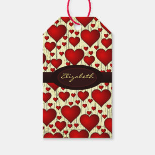 Étiquettes-cadeau Coeurs romantiques rouges brillants