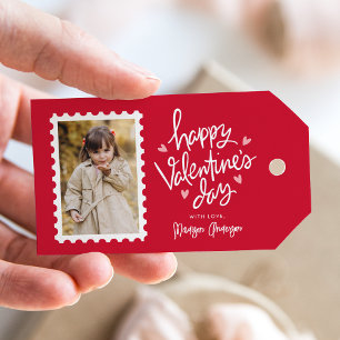 Étiquettes-cadeau Coeurs rouges et roses mignons Photo Saint Valenti