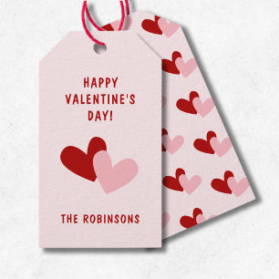 Étiquettes-cadeau Coeurs rouges et roses modernes Saint Valentin sur