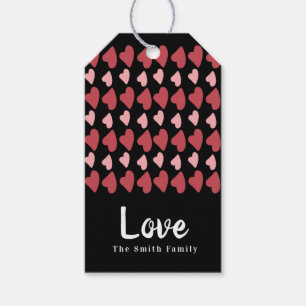 Étiquettes-cadeau Coeurs tirés à la main Saint-Valentin Noir