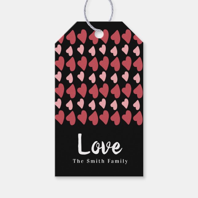 Étiquettes-cadeau Coeurs tirés à la main Saint-Valentin Noir (Devant)