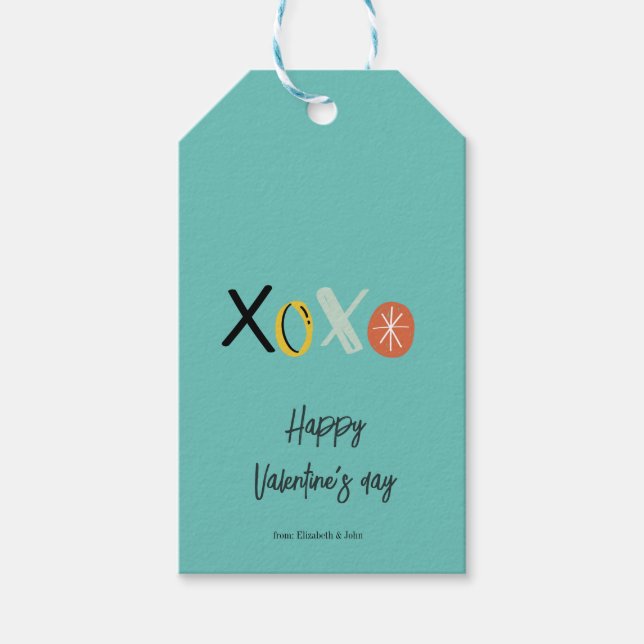 Étiquettes-cadeau Coeurs "XOXO" Saint Valentin Mention verte (Devant)