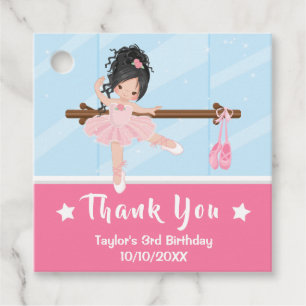 Étiquettes Cadeau Coiffure noire Ballerina rose Merci d'anniversaire