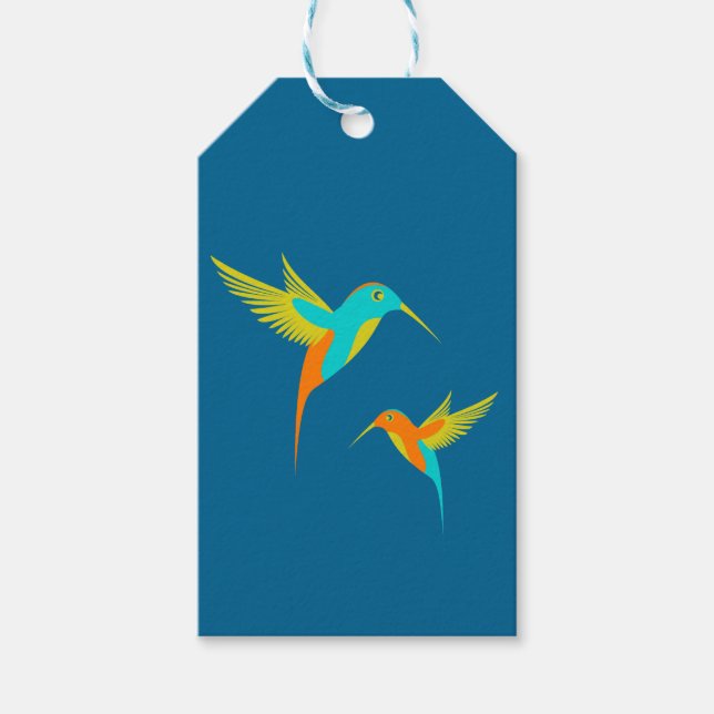 Étiquettes-cadeau Colibri exotique bleu (Devant)