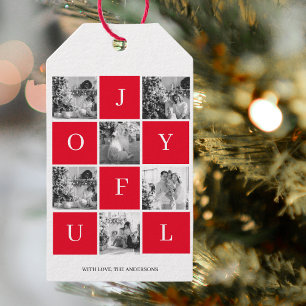 Étiquettes-cadeau Collage photo de Noël   Red Joyful