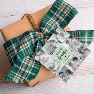 Étiquettes Cadeau Collage Photo Meilleur Grand-Père Ever Pastel Mint